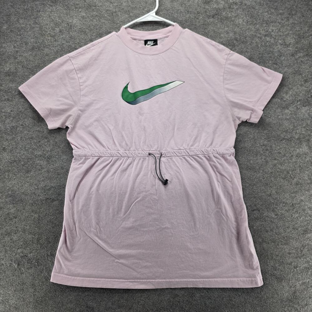 Nike Dress Womens L Pink T-Shirt Dress Short Swoosh Graphic Drawstring